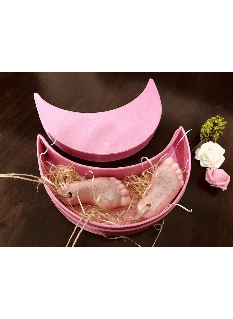 SURPRISE SOMEONE Baby Shower Baby Announcement Moon Shape Box Pack of 12 of WhiteBluePink