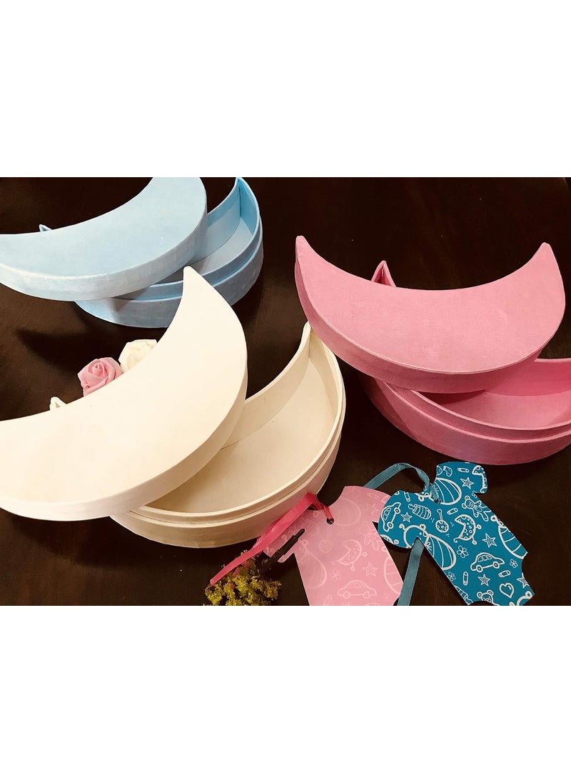SURPRISE SOMEONE Baby Shower Baby Announcement Moon Shape Box Pack of 12 of WhiteBluePink