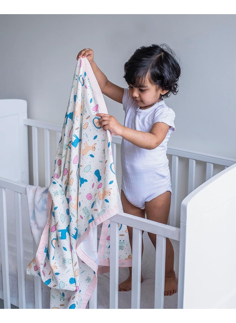 Blooming Buds Multicolor Cotton Baby Dohar Jungle Friends Suitable for Newborn to 3 Years Size 89X116cm