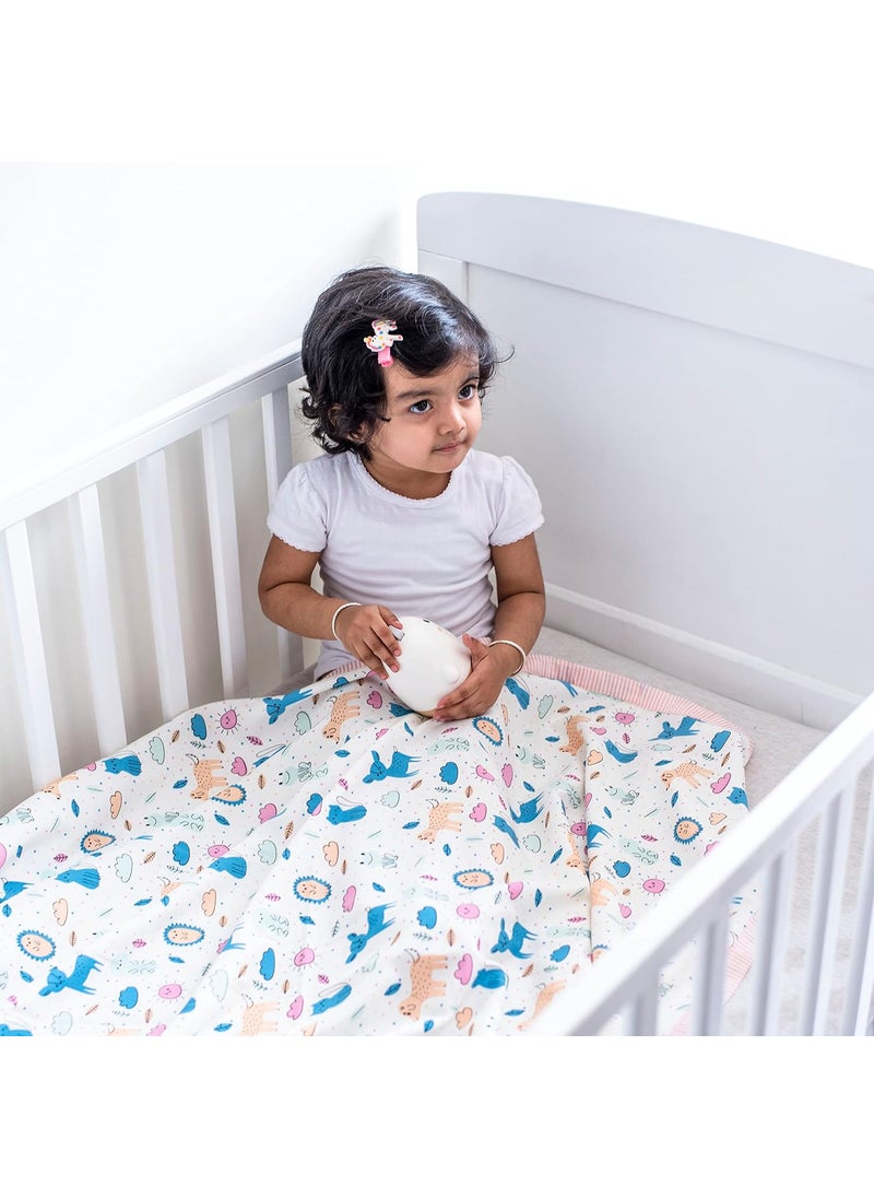Blooming Buds Multicolor Cotton Baby Dohar Jungle Friends Suitable for Newborn to 3 Years Size 89X116cm