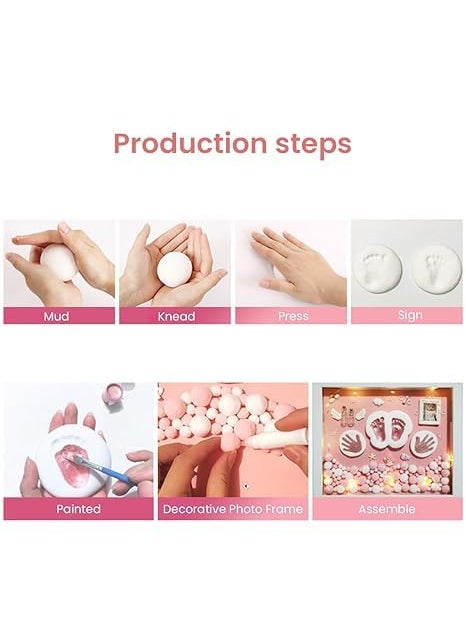 AASTIK Baby Clay Handprint Footprint Wooden Rectangular Wall Mount Frame With Led Light New Born Baby Gifts Set 1St Birthday Gift Baby Shower Gift Includes Safe NonToxic Clay Pink