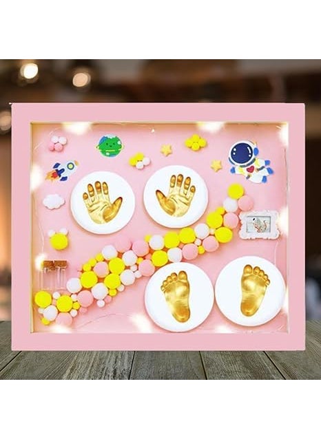 AASTIK Baby Clay Handprint Footprint Wooden Rectangular Wall Mount Frame With Led Light New Born Baby Gifts Set 1St Birthday Gift Baby Shower Gift Includes Safe NonToxic Clay Pink