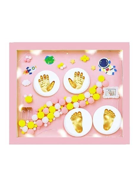 AASTIK Baby Clay Handprint Footprint Wooden Rectangular Wall Mount Frame With Led Light New Born Baby Gifts Set 1St Birthday Gift Baby Shower Gift Includes Safe NonToxic Clay Pink