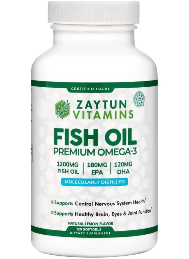 Fish Oil 1200Mg Omega-3 300Mg With Premium Epa/Dha, One-Per-Day, Supports Brain, Heart And Cardiovascular Health, Keto Friendly, Gluten-Free, 120 Softgels, Made In Usa, Halal Vitamins