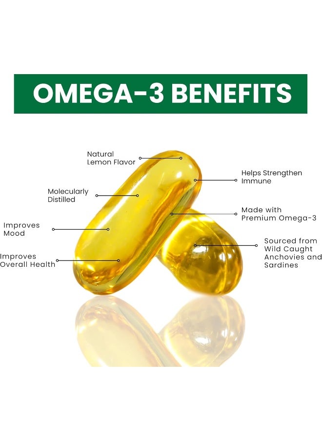 Fish Oil 1200Mg Omega-3 300Mg With Premium Epa/Dha, One-Per-Day, Supports Brain, Heart And Cardiovascular Health, Keto Friendly, Gluten-Free, 120 Softgels, Made In Usa, Halal Vitamins