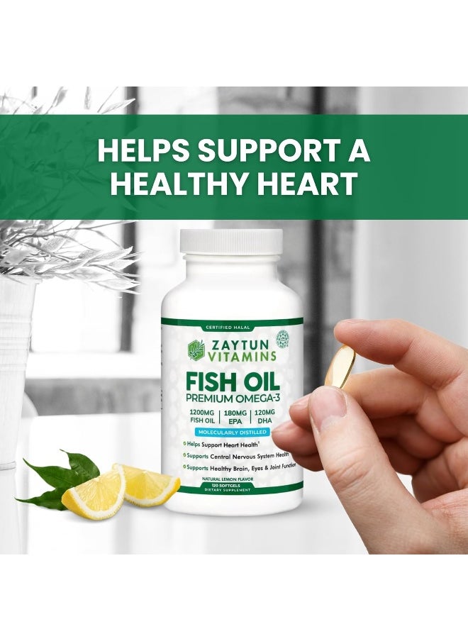 Fish Oil 1200Mg Omega-3 300Mg With Premium Epa/Dha, One-Per-Day, Supports Brain, Heart And Cardiovascular Health, Keto Friendly, Gluten-Free, 120 Softgels, Made In Usa, Halal Vitamins