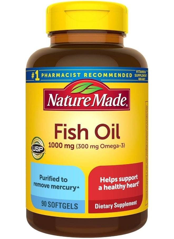 Fish Oil 1000 Mg, 90 Softgels, Omega 3 Supplement For Heart Health