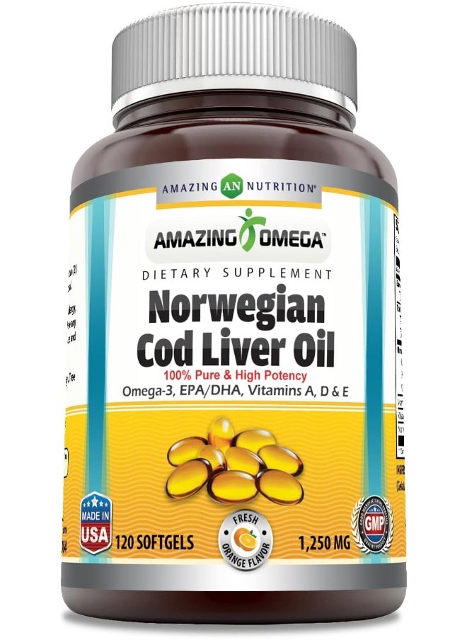 Omega Norwegian Cod Liver Oil Softgels (1250Mg, 120 Pieces)