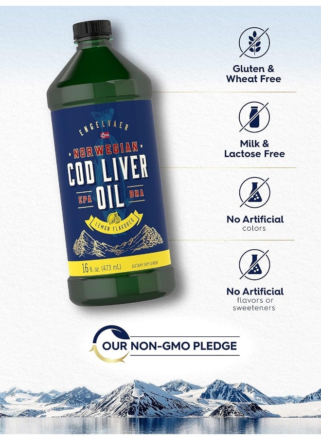 Cod Liver Oil Liquid | 16 Fl Oz | Pack Of 3 Bottles | Lemon Flavor | Norwegian | Non Gmo, Gluten Free
