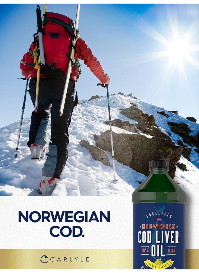 Cod Liver Oil Liquid | 16 Fl Oz | Pack Of 3 Bottles | Lemon Flavor | Norwegian | Non Gmo, Gluten Free