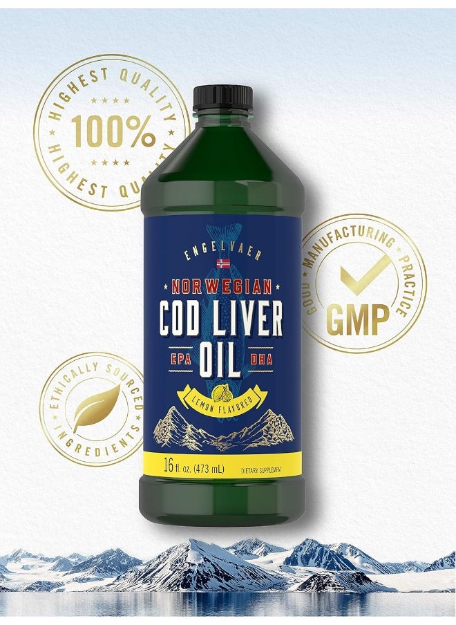 Cod Liver Oil Liquid | 16 Fl Oz | Pack Of 3 Bottles | Lemon Flavor | Norwegian | Non Gmo, Gluten Free