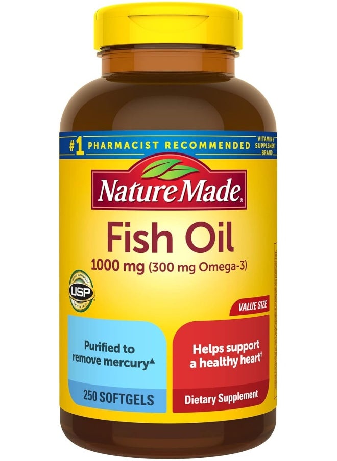 Fish Oil 1000 Mg Softgels, Omega 3 Fish Oil For Healthy Heart Support, Supplement With 250 Softgels, 125 Day Supply