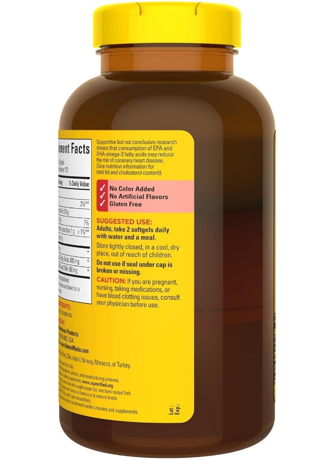 Fish Oil 1000 Mg Softgels, Omega 3 Fish Oil For Healthy Heart Support, Supplement With 250 Softgels, 125 Day Supply