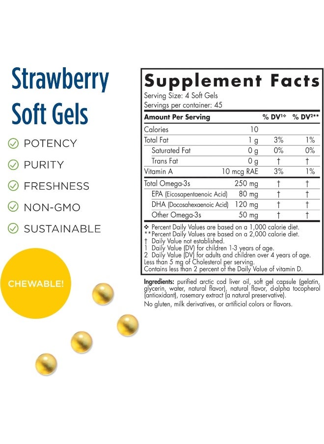 Pro Dha Junior, Strawberry - 180 Mini Chewable Soft Gels - 250 Mg Total Omega-3S With Epa & Dha - Brain Development & Visual Function - Non-Gmo - 45 Servings