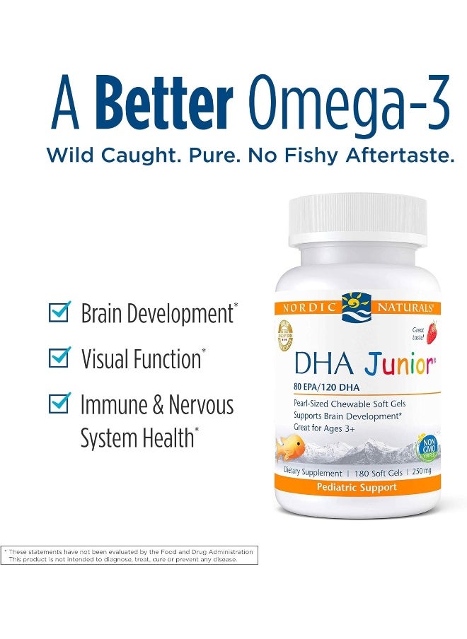 Pro Dha Junior, Strawberry - 180 Mini Chewable Soft Gels - 250 Mg Total Omega-3S With Epa & Dha - Brain Development & Visual Function - Non-Gmo - 45 Servings