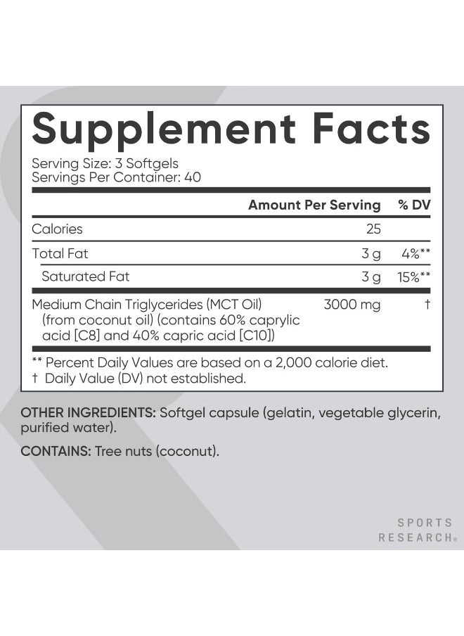 Keto Mct Oil Capsules Derived From Coconut Oil | Keto Fuel For The Brain & Body | Derived From Non-Gmo Coconuts (120 Softgels)