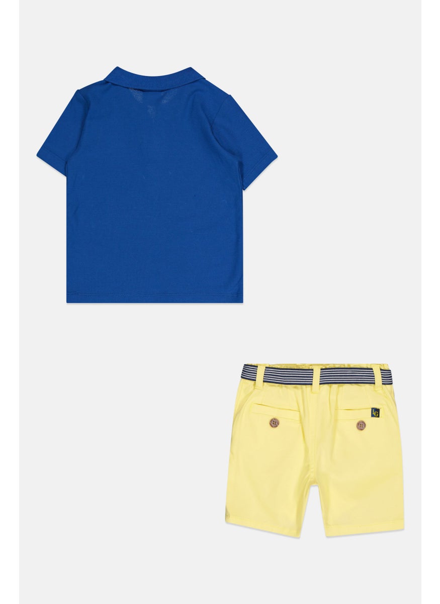 Toddlers Boy 2 Piece Embroidered Logo Polo Shirt And Belted Shorts Set, Multicolor