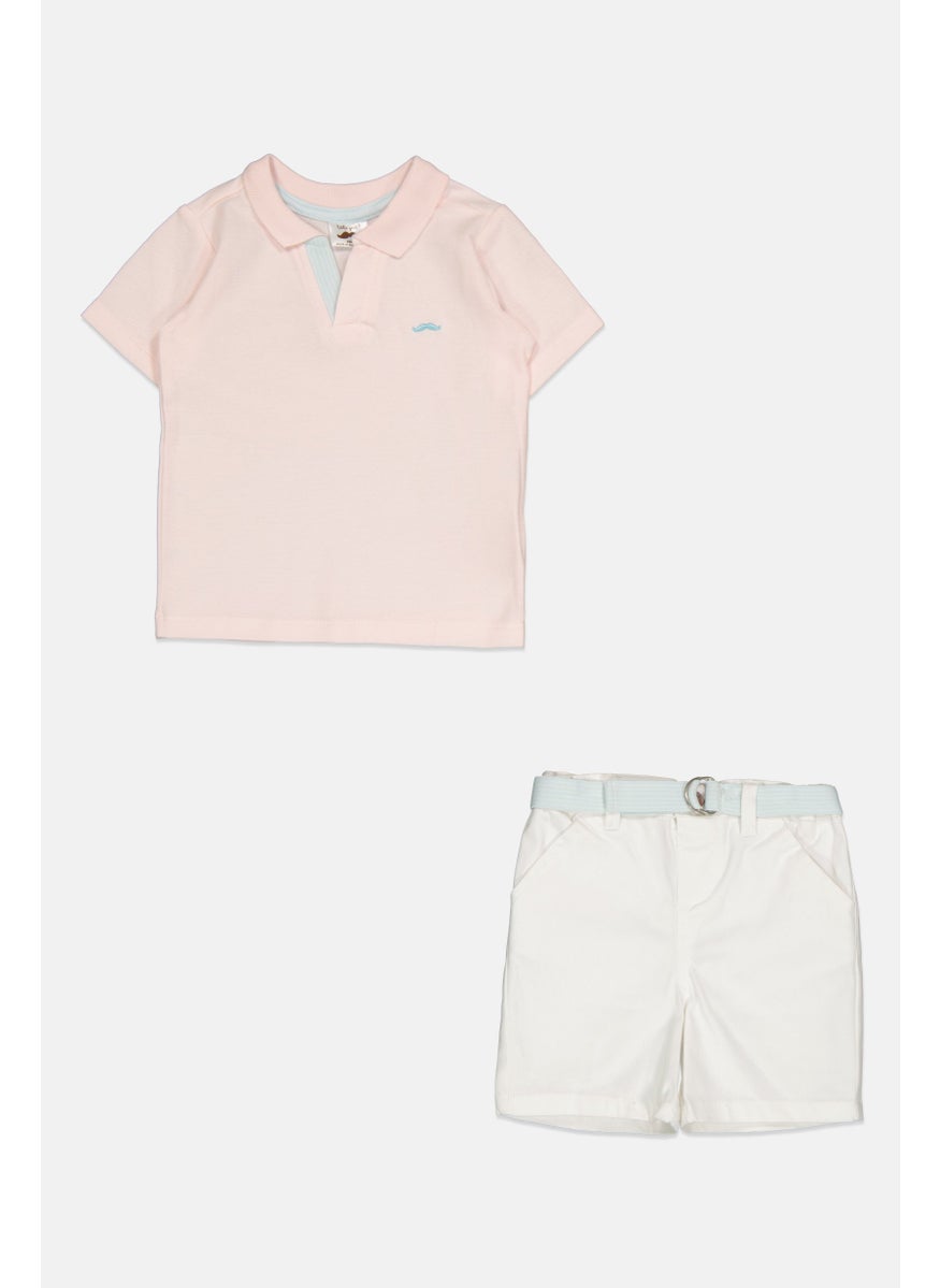 Toddlers Boy 2 Piece Embroidered Logo Polo Shirt And Belted Shorts Set, Multicolor