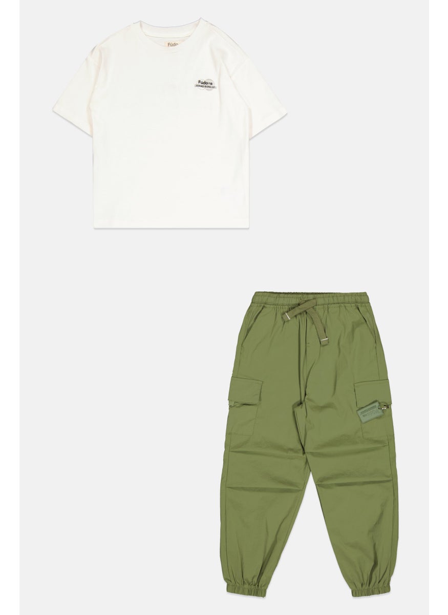 Kids Boy 2 Pcs Brand Logo T-Shirt And Cargo Pants Set, Multicolor