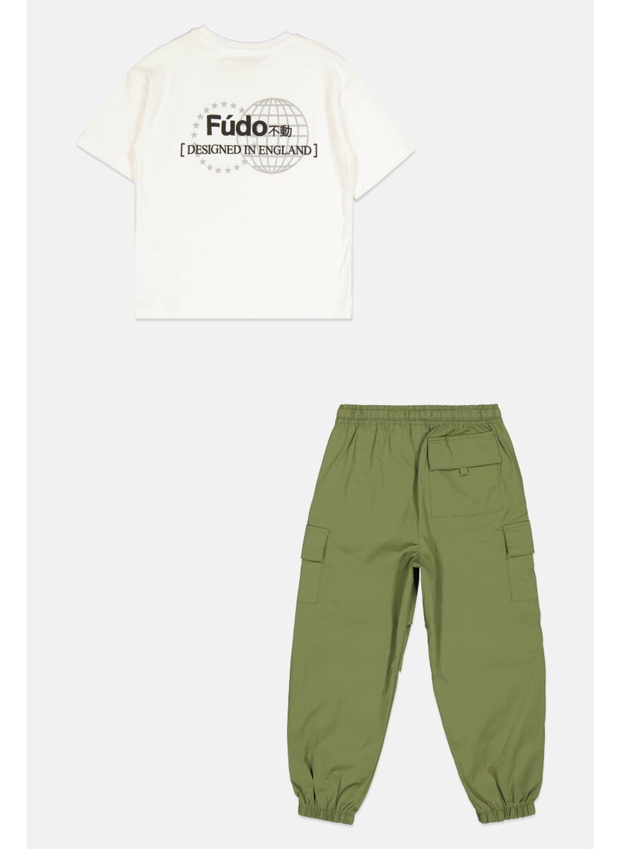 Kids Boy 2 Pcs Brand Logo T-Shirt And Cargo Pants Set, Multicolor