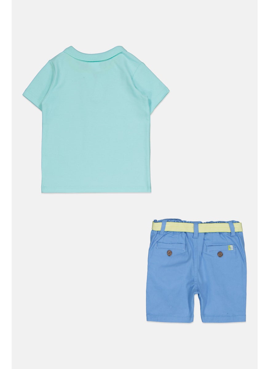 Toddlers Boy 2 Pcs Embroidered Logo Polo Shirt And Belted Shorts Set, Multicolor