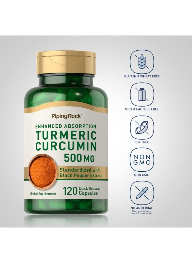Piping Rock Standardised Turmeric Curcumin Complex 500 Mg 120 Quick Release Capsules Herbal Supplement