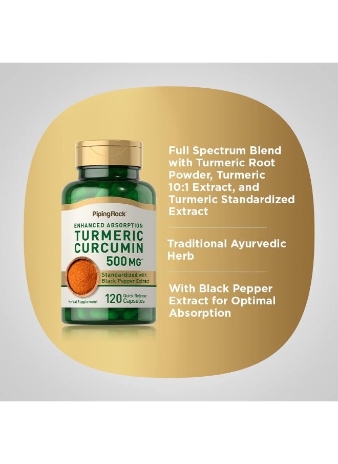 Piping Rock Standardised Turmeric Curcumin Complex 500 Mg 120 Quick Release Capsules Herbal Supplement