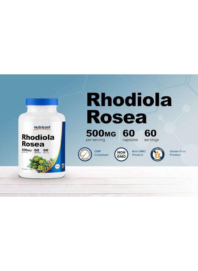 Nutricost Rhodiola Rosea 500mg, 60 Vegetarian Capsules - Gluten Free and Non-GMO Rhodiola Rosea Supplement