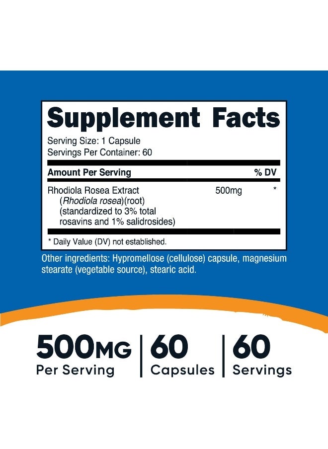 Nutricost Rhodiola Rosea 500mg, 60 Vegetarian Capsules - Gluten Free and Non-GMO Rhodiola Rosea Supplement