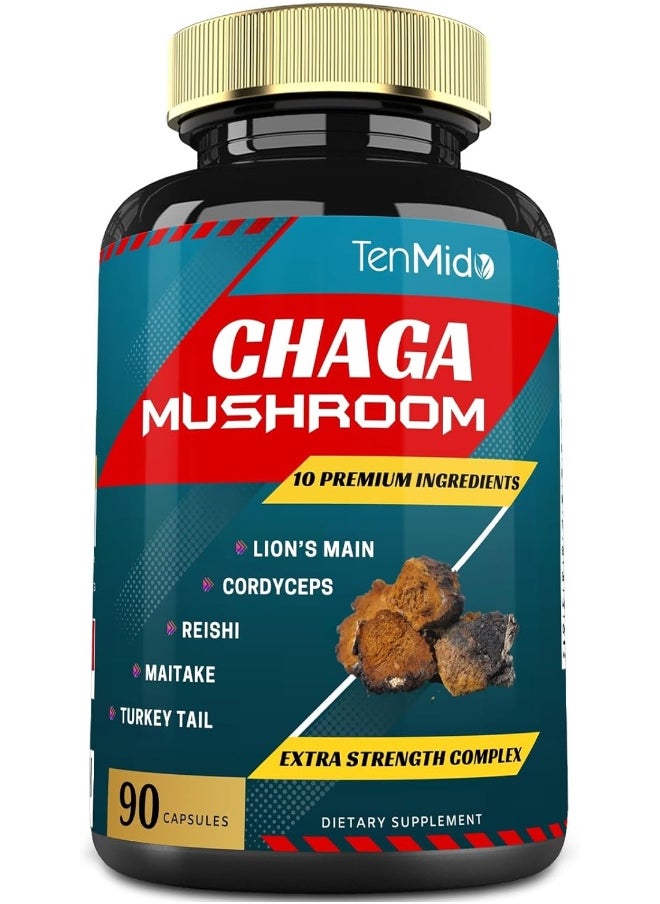 Chaga Mushroom Extract Capsules Equivalent To 5050Mg And Lions Mane, Cordyceps And More, Digestive Health, Anti-Aging, Immune Support, Energy Boost, Rich In Antioxidants And Nutrients, 3 Months Supply
