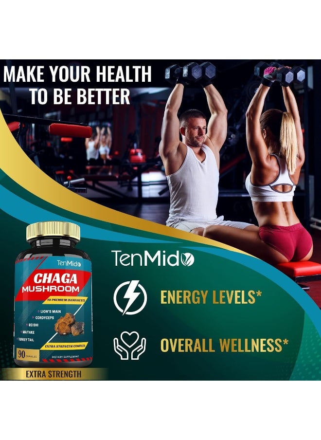 Chaga Mushroom Extract Capsules Equivalent To 5050Mg And Lions Mane, Cordyceps And More, Digestive Health, Anti-Aging, Immune Support, Energy Boost, Rich In Antioxidants And Nutrients, 3 Months Supply