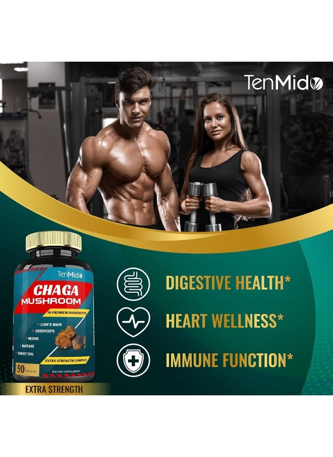 Chaga Mushroom Extract Capsules Equivalent To 5050Mg And Lions Mane, Cordyceps And More, Digestive Health, Anti-Aging, Immune Support, Energy Boost, Rich In Antioxidants And Nutrients, 3 Months Supply