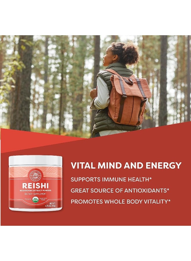 Vimergy USDA Organic Reishi Mushroom Extract Powder, 33 Servings – Red Reishi Mushroom - Supports Healthy Immune System - Non-GMO, Kosher, Gluten-Free, Vegan, Paleo - 100% Pure with Zero Fillers (50g)