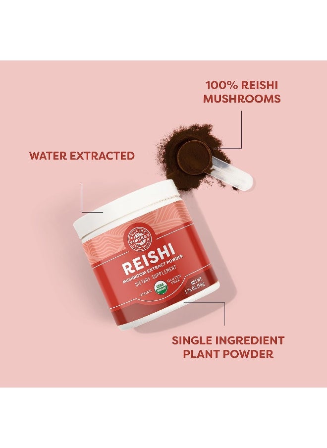 Vimergy USDA Organic Reishi Mushroom Extract Powder, 33 Servings – Red Reishi Mushroom - Supports Healthy Immune System - Non-GMO, Kosher, Gluten-Free, Vegan, Paleo - 100% Pure with Zero Fillers (50g)