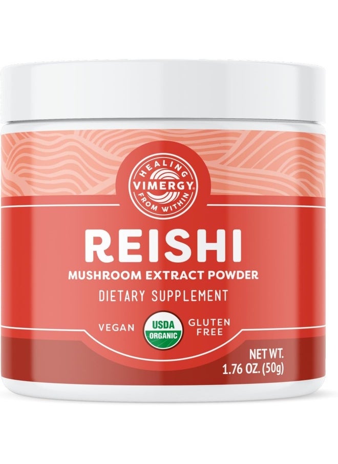 Vimergy USDA Organic Reishi Mushroom Extract Powder, 33 Servings – Red Reishi Mushroom - Supports Healthy Immune System - Non-GMO, Kosher, Gluten-Free, Vegan, Paleo - 100% Pure with Zero Fillers (50g)