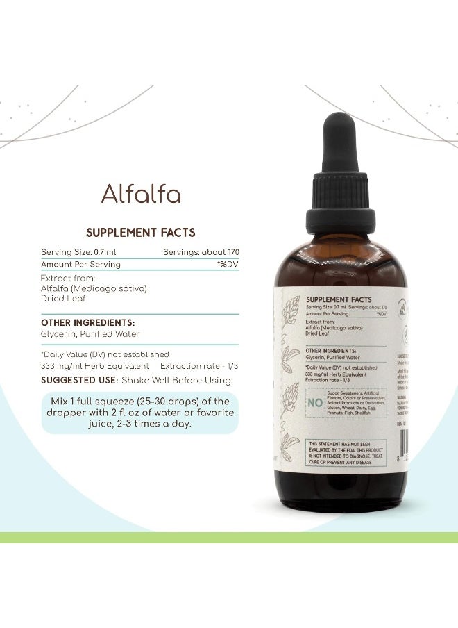 HerbEra Alfalfa B120 Alcohol-Free Herbal Extract Tincture, Concentrated Liquid Drops Natural Alfalfa (Medicago Sativa) 4 fl oz