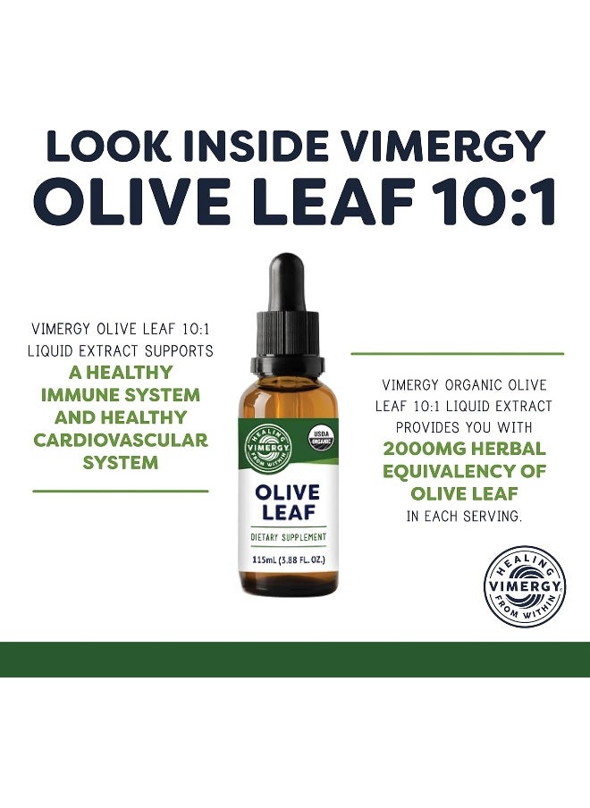 Vimergy Organic Olive Leaf Extract, 57 Servings - Pure Olive Leaf Liquid Drops - Supports Immune and Cardiovascular Health - USDA Organic, Gluten-Free, Non-GMO, Vegan & Paleo Friendly (4 oz)