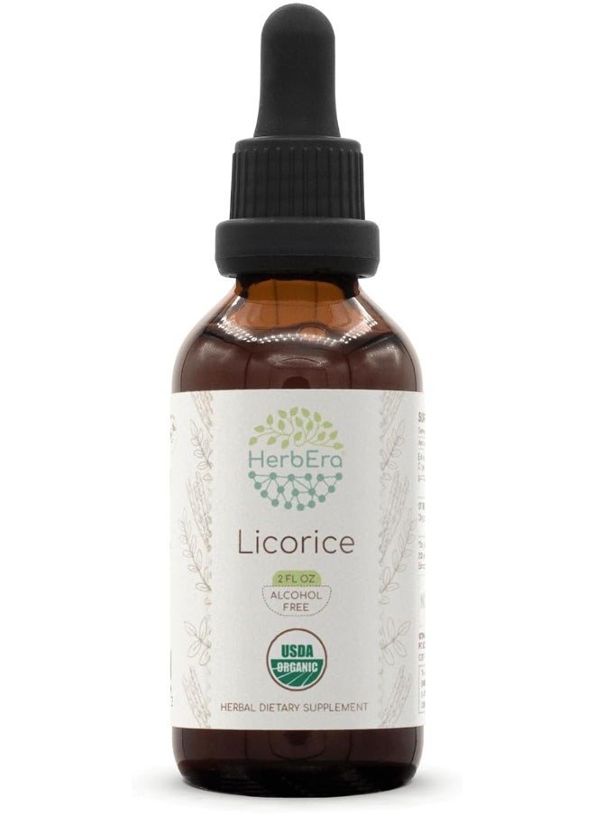 HerbEra Licorice B60 USDA Organic Tincture | Alcohol-Free Extract, High-Potency Herbal Drops | Certified Organic Licorice (Glycyrrhiza Glabra) Dried Root (2 oz)