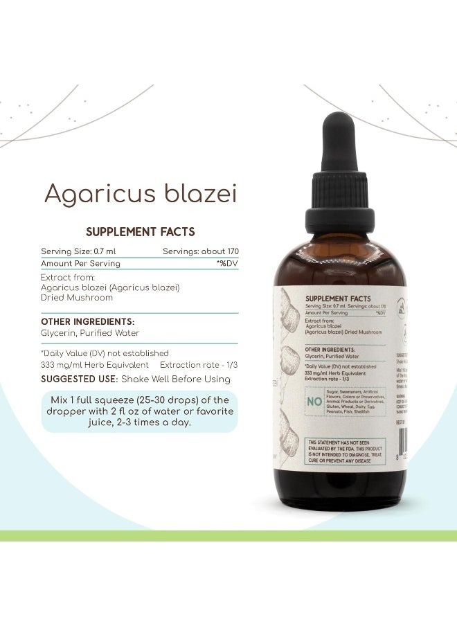 Agaricus Blazei B120 Alcohol-Free Herbal Extract Tincture, Organic Agaricus Blazei (Agaricus Blazei Murill) Dried Mushroom (4 Fl Oz)