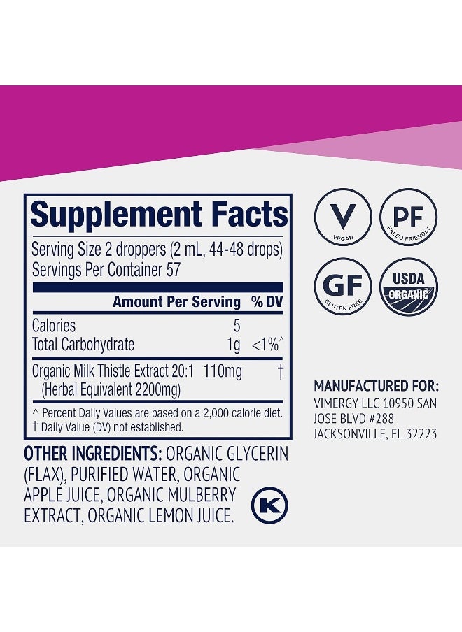 Vimergy USDA Organic Milk Thistle Extract, 57 Servings – Healthy Liver Support Supplement Drops – Liquid Milk Thistle Tincture – No Alcohol Added - Non-GMO, Vegan & Paleo (115 ml)