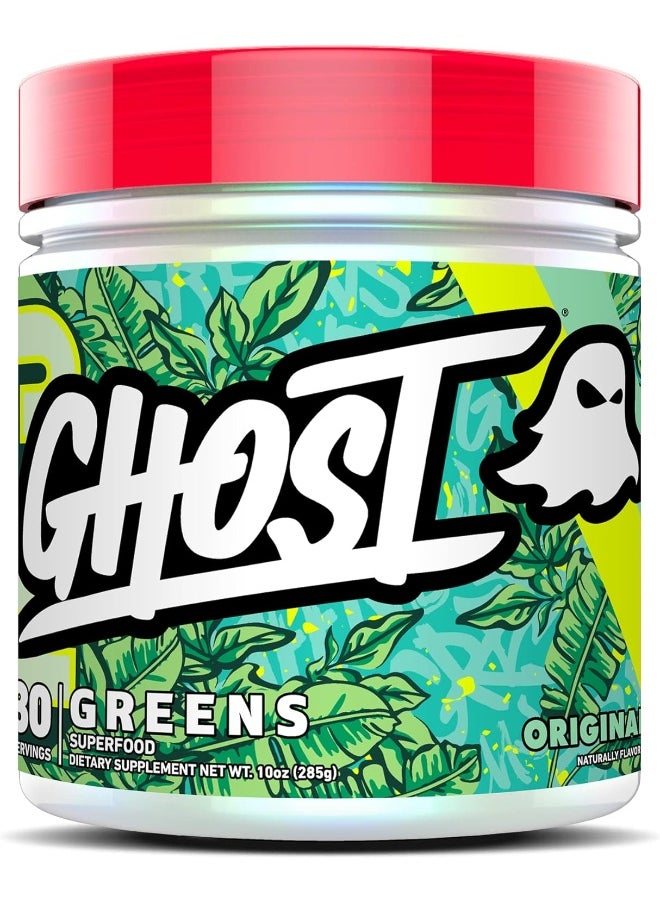 GHOST Greens Superfood Powder- 30 Servings - 19 Super Greens & Reds, Fruits, Vegetables, Spirulina, & Chlorella, Prebiotics, 10 Billion CFU Probiotic & Digestive Enzymes (30 srv, Original)