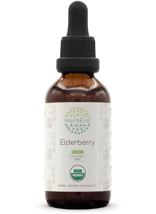 HerbEra Elderberry B60 USDA Organic Tincture | Alcohol-Free Extract, High-Potency Herbal Drops | Certified Organic Elderberry (Sambucus Nigra) Dried Berry (2 oz)