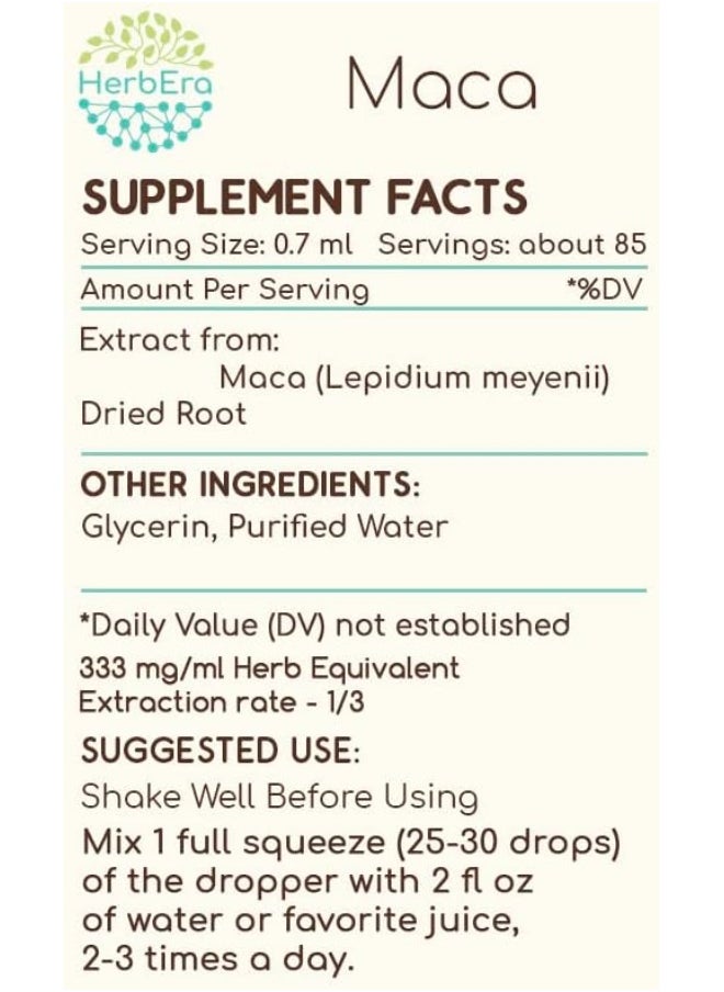 HerbEra Maca B60 Alcohol-Free Herbal Extract Tincture, Super-Concentrated Maca (Lepidium Meyenii) (2 fl oz)