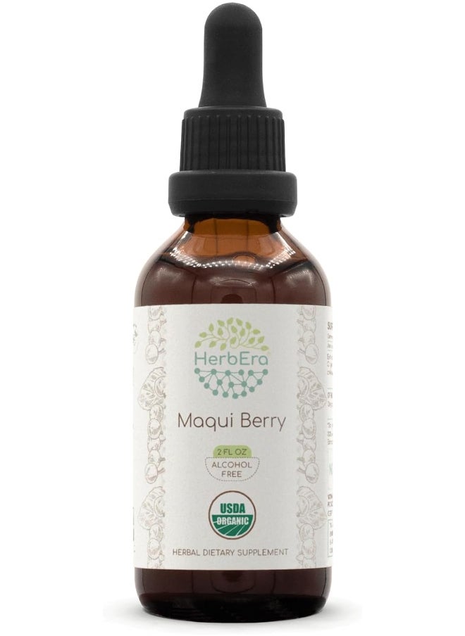 HerbEra Maqui Berry B60 USDA Organic Tincture | Alcohol-Free Extract, High-Potency Herbal Drops, Liquid Supplement | Certified Organic Maqui Berry (Aristotelia chilensis) Dried Berry (2 oz)