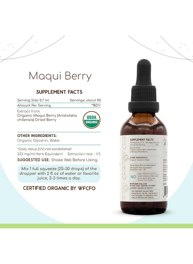 HerbEra Maqui Berry B60 USDA Organic Tincture | Alcohol-Free Extract, High-Potency Herbal Drops, Liquid Supplement | Certified Organic Maqui Berry (Aristotelia chilensis) Dried Berry (2 oz)