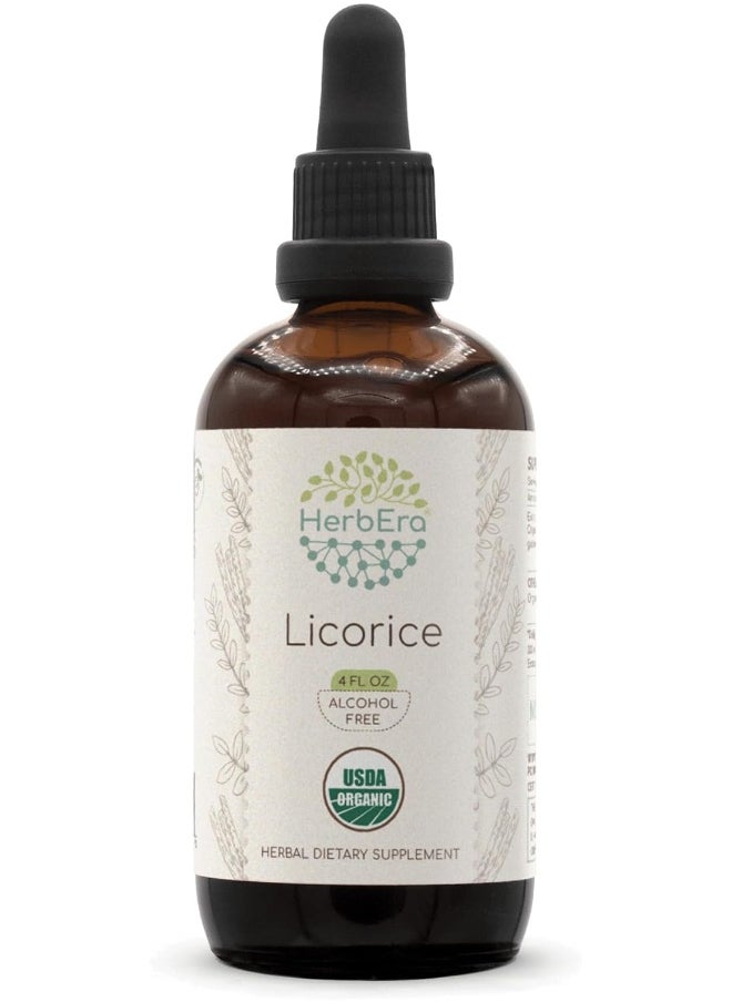 HerbEra Licorice B120 USDA Organic Tincture | Alcohol-Free Extract, High-Potency Herbal Drops | Certified Organic Licorice (Glycyrrhiza Glabra) Dried Root (4 oz)