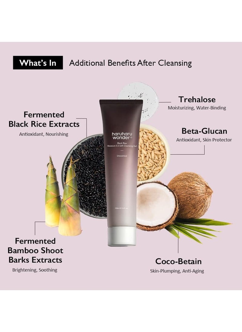 Haruharu Wonder Black Rice Moisture 5.5 Soft Cleansing Gel 100ml – Gentle Face Wash & Foam Cleanser with Fermented Black Rice Extract for Hydrated, Smooth & Nourished Skin