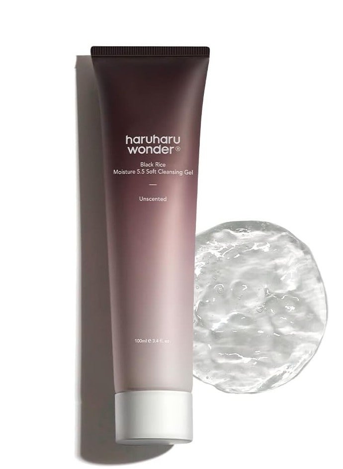 Haruharu Wonder Black Rice Moisture 5.5 Soft Cleansing Gel 100ml – Gentle Face Wash & Foam Cleanser with Fermented Black Rice Extract for Hydrated, Smooth & Nourished Skin