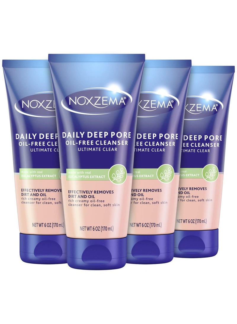 Noxzema Ultimate Clear Daily Deep Pore OilFree Cleanser for Soft Smooth Skin  Noxzema Daily Face Wash for Women and Men Noxzema Facial Cleanser for Acne Prone Skin 6 Oz Ea Pack of 4