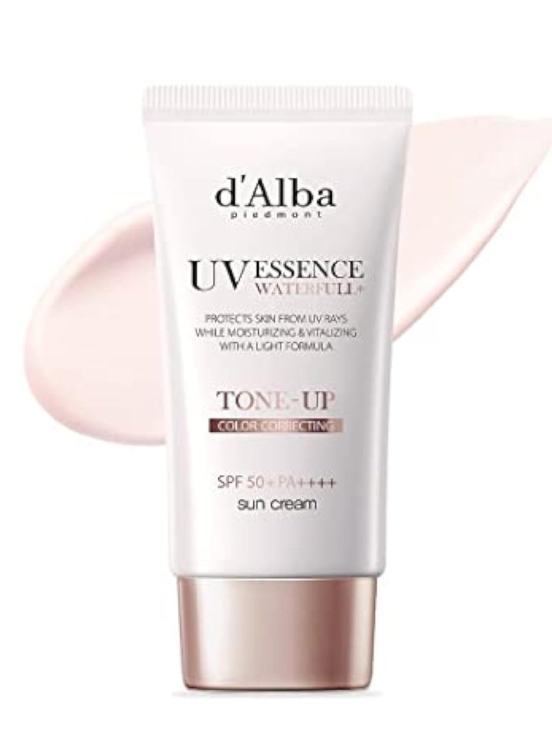 d'alba Piedmont Italian White Truffle Waterfull Tone-up Sunscreen, pure and Vegan hybrid pink tinted moisturizer, glow and brightening sunscreen, gentle and safe use sunscreen